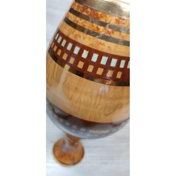 VTG Studio Art Pottery Gold Rim Hand Painted Brown Stoneware Pot Vase Dripped - Picture 9 of 12